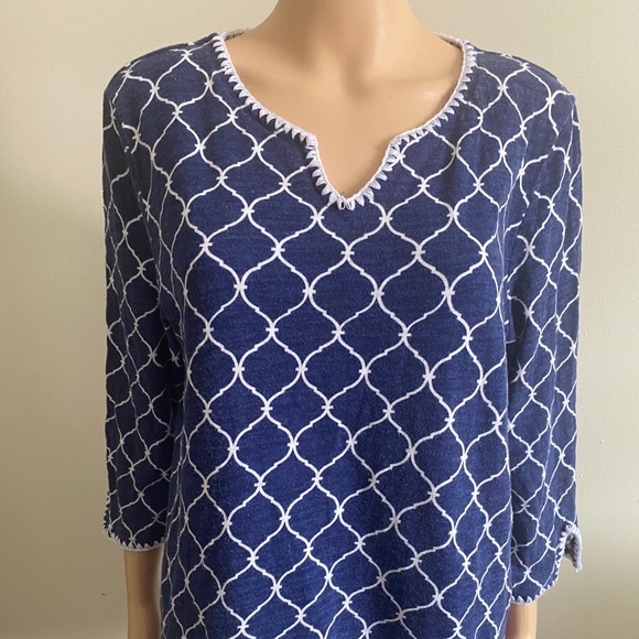 Talbots linen cotton Blend XLp blue blouse - Picture 2 of 7